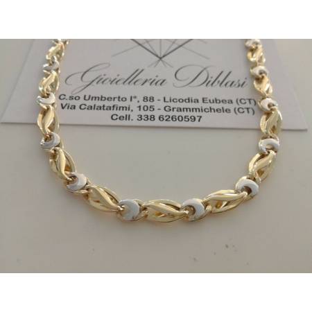 COLLANA COLLIER ORO 18 KT 750% Bicolor GIALLO BIANCO Uomo Donna CATENA Girocollo - 1