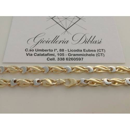 COLLANA COLLIER ORO 18 KT 750% Bicolor GIALLO BIANCO Uomo Donna CATENA Girocollo - 2