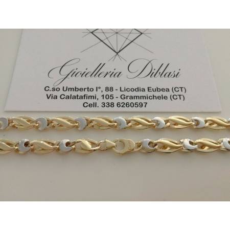 COLLANA COLLIER ORO 18 KT 750% Bicolor GIALLO BIANCO Uomo Donna CATENA Girocollo - 2