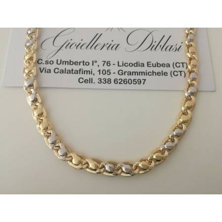 COLLANA In ORO Bicolore GIALLO E ORO BIANCO Unisex Oro 18 KT 750% Made In Italy - 1