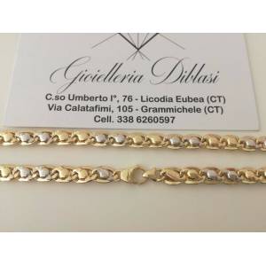 COLLANA In ORO Bicolore GIALLO E ORO BIANCO Unisex Oro 18 KT 750% Made In Italy - 1 2