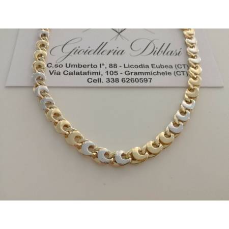 COLLANA COLLIER ORO 18 KT 750% Bicolor GIALLO BIANCO Uomo Donna CATENA Girocollo - 1