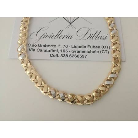 COLLANA In ORO Bicolore GIALLO E ORO BIANCO Unisex Oro 18 KT 750% Made In Italy - 1