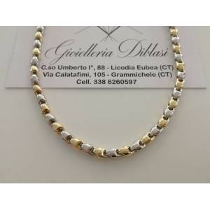 COLLANA Collier CATENA Girocollo ORO 18 KT 750% GIALLO BIANCO Bicolor Uomo Donna - 1