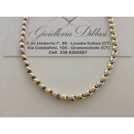 COLLANA Collier CATENA Girocollo ORO 18 KT 750% GIALLO BIANCO Bicolor Uomo Donna - 1