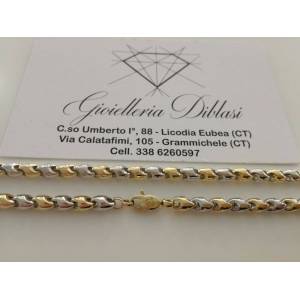 COLLANA Collier CATENA Girocollo ORO 18 KT 750% GIALLO BIANCO Bicolor Uomo Donna - 1 2