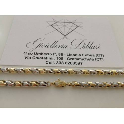 COLLANA Collier CATENA Girocollo ORO 18 KT 750% GIALLO BIANCO Bicolor Uomo Donna - 2