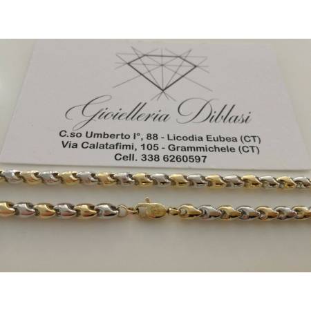 COLLANA Collier CATENA Girocollo ORO 18 KT 750% GIALLO BIANCO Bicolor Uomo Donna - 2