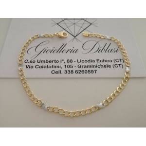 BRACCIALE In ORO 18 Karati 750% Uomo Donna Bicolore GIALLO BIANCO Maglia Catena - 1