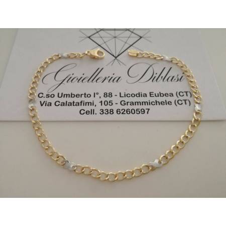 BRACCIALE In ORO 18 Karati 750% Uomo Donna Bicolore GIALLO BIANCO Maglia Catena - 1