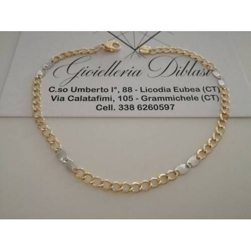 BRACCIALE ORO 18 Kt 750% Uomo Donna Unisex Bicolore GIALLO BIANCO Maglia Catena - 1