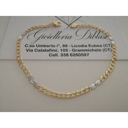 BRACCIALE ORO 18 Kt 750% Uomo Donna Unisex Bicolore GIALLO BIANCO Maglia Catena - 1