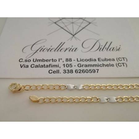 BRACCIALE ORO 18 Kt 750% Uomo Donna Unisex Bicolore GIALLO BIANCO Maglia Catena - 2