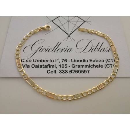 BRACCIALE ORO GIALLO BIANCO ROSSO 18 Karati 750% Uomo Donna Maglia Catena Italia - 1