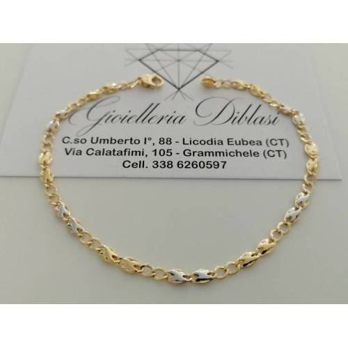 BRACCIALE In ORO 18 Karati 750% Uomo Donna Bicolore GIALLO BIANCO Maglia Catena - 1