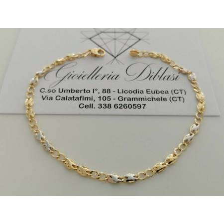 BRACCIALE In ORO 18 Karati 750% Uomo Donna Bicolore GIALLO BIANCO Maglia Catena - 1