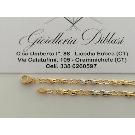 BRACCIALE In ORO 18 Karati 750% Uomo Donna Bicolore GIALLO BIANCO Maglia Catena - 2