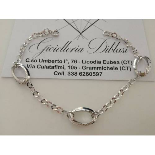 BRACCIALE In ORO BIANCO Donna 18 KARATI 750%/1000 Maglia Catena Made In Italy - 1