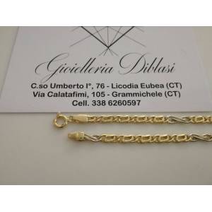 BRACCIALE In ORO Bicolore GIALLO e BIANCO Unisex Oro 18 KT 750% Made In Italy - 1 2