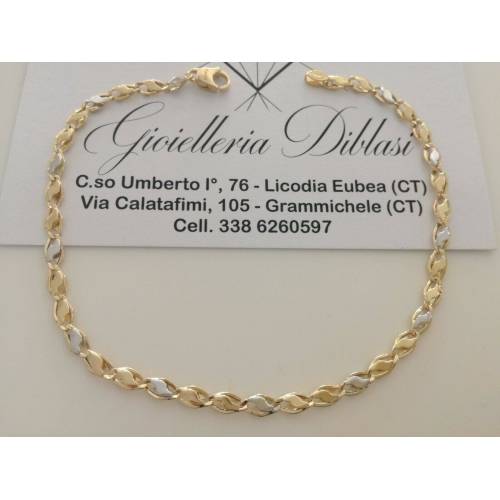 BRACCIALE In ORO Bicolore GIALLO e BIANCO Unisex Oro 18 KT 750% Made In Italy - 1