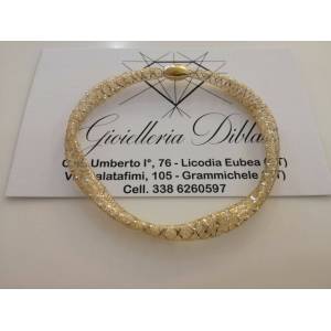 BRACCIALE In ORO Bicolore GIALLO BIANCO 18 KT 750% MAGLIA ELASTICA Made In Italy - 1
