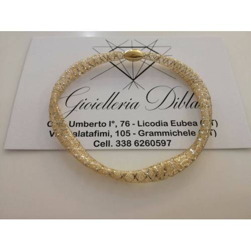 BRACCIALE In ORO Bicolore GIALLO BIANCO 18 KT 750% MAGLIA ELASTICA Made In Italy - 1