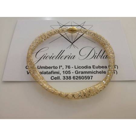 BRACCIALE In ORO Bicolore GIALLO BIANCO 18 KT 750% MAGLIA ELASTICA Made In Italy - 1
