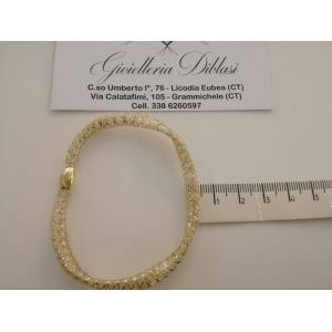 BRACCIALE In ORO Bicolore GIALLO BIANCO 18 KT 750% MAGLIA ELASTICA Made In Italy - 1 2