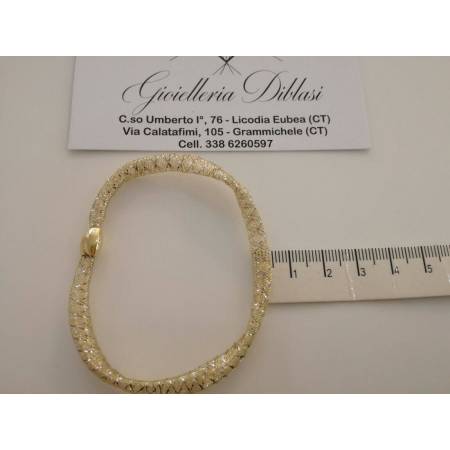 BRACCIALE In ORO Bicolore GIALLO BIANCO 18 KT 750% MAGLIA ELASTICA Made In Italy - 2