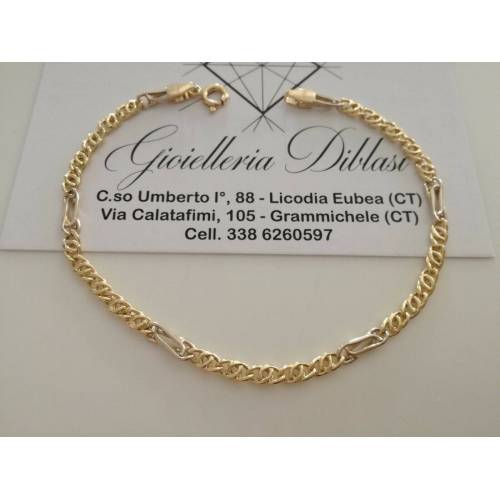 BRACCIALE Uomo Donna Unisex 18 Karati 750% In ORO GIALLO BIANCO Maglia Bicolore - 1