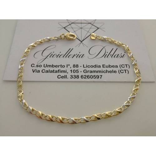 BRACCIALE In ORO 18 Karati 750% Uomo Donna Bicolore GIALLO BIANCO Maglia Catena - 1
