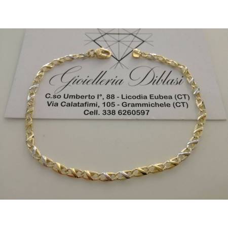 BRACCIALE In ORO 18 Karati 750% Uomo Donna Bicolore GIALLO BIANCO Maglia Catena - 1
