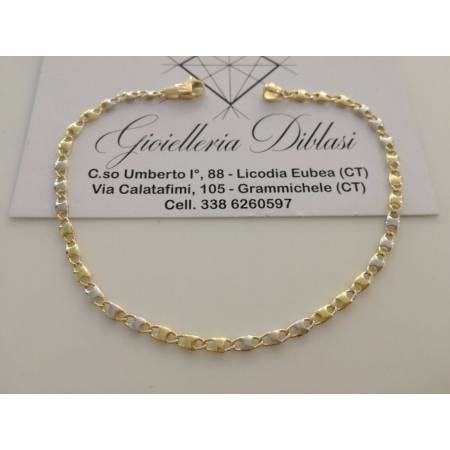BRACCIALE In ORO 18 Karati 750% Uomo Donna Bicolore GIALLO BIANCO Maglia Catena - 1