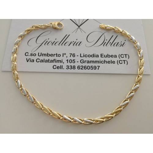 BRACCIALE In ORO Bicolore GIALLO BIANCO 18 Karati 750% Uomo Donna Maglia CATENA - 1