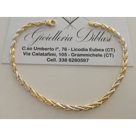 BRACCIALE In ORO Bicolore GIALLO BIANCO 18 Karati 750% Uomo Donna Maglia CATENA - 1