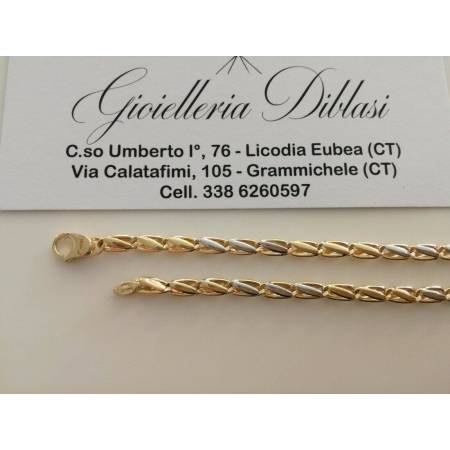BRACCIALE In ORO Bicolore GIALLO BIANCO 18 Karati 750% Uomo Donna Maglia CATENA - 2
