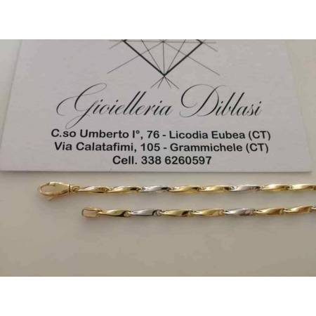 BRACCIALE In ORO 18 KARATI 750% Maglia Bicolore GIALLO BIANCO Uomo Donna Unisex - 2