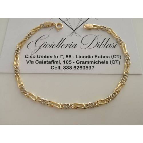 BRACCIALE In ORO Bicolore GIALLO BIANCO 18 Karati 750% Uomo Donna Maglia CATENA - 1