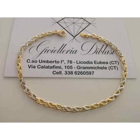 BRACCIALE In ORO Bicolore GIALLO e BIANCO Unisex Oro 18 KT 750% Made In Italy - 1