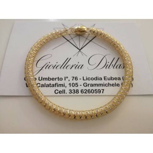 BRACCIALE In ORO Bicolore GIALLO BIANCO 18 KT 750% MAGLIA ELASTICA Made In Italy - 1