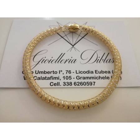 BRACCIALE In ORO Bicolore GIALLO BIANCO 18 KT 750% MAGLIA ELASTICA Made In Italy - 1