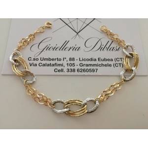 BRACCIALE Donna In ORO 18 Karati 750% Bicolore GIALLO BIANCO Maglia Ovali CATENA - 1