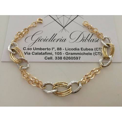 BRACCIALE Donna In ORO 18 Karati 750% Bicolore GIALLO BIANCO Maglia Ovali CATENA - 1