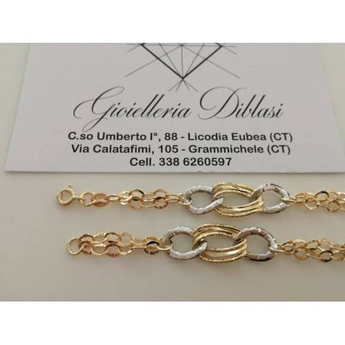 BRACCIALE Donna In ORO 18 Karati 750% Bicolore GIALLO BIANCO Maglia Ovali CATENA - 2