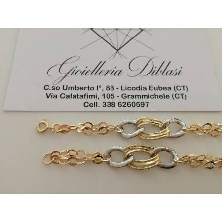 BRACCIALE Donna In ORO 18 Karati 750% Bicolore GIALLO BIANCO Maglia Ovali CATENA - 2