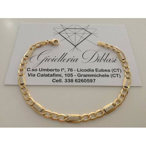 BRACCIALE In ORO Bicolore GIALLO BIANCO 18 Karati 750% Uomo Donna Maglia CATENA - 1