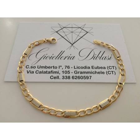 BRACCIALE In ORO Bicolore GIALLO BIANCO 18 Karati 750% Uomo Donna Maglia CATENA - 1