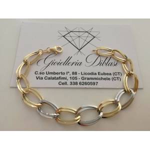 BRACCIALE In ORO 18 Karati 750%/1000 Donna Bicolore GIALLO BIANCO Maglia Catena - 1