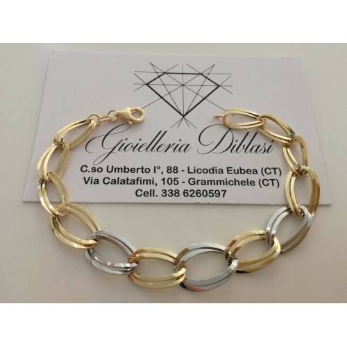 BRACCIALE In ORO 18 Karati 750%/1000 Donna Bicolore GIALLO BIANCO Maglia Catena - 1