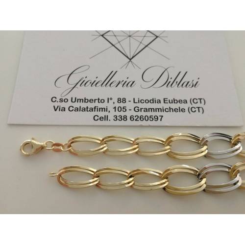 BRACCIALE In ORO 18 Karati 750%/1000 Donna Bicolore GIALLO BIANCO Maglia Catena - 2
